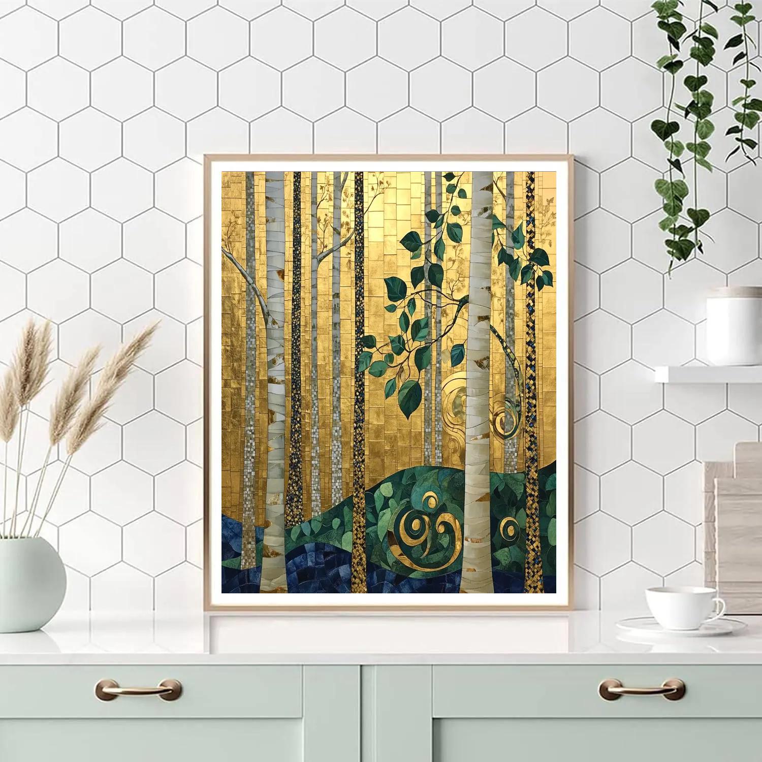 Gustav Klimt Inspired Golden Forest Tapestry Numbered painting kits