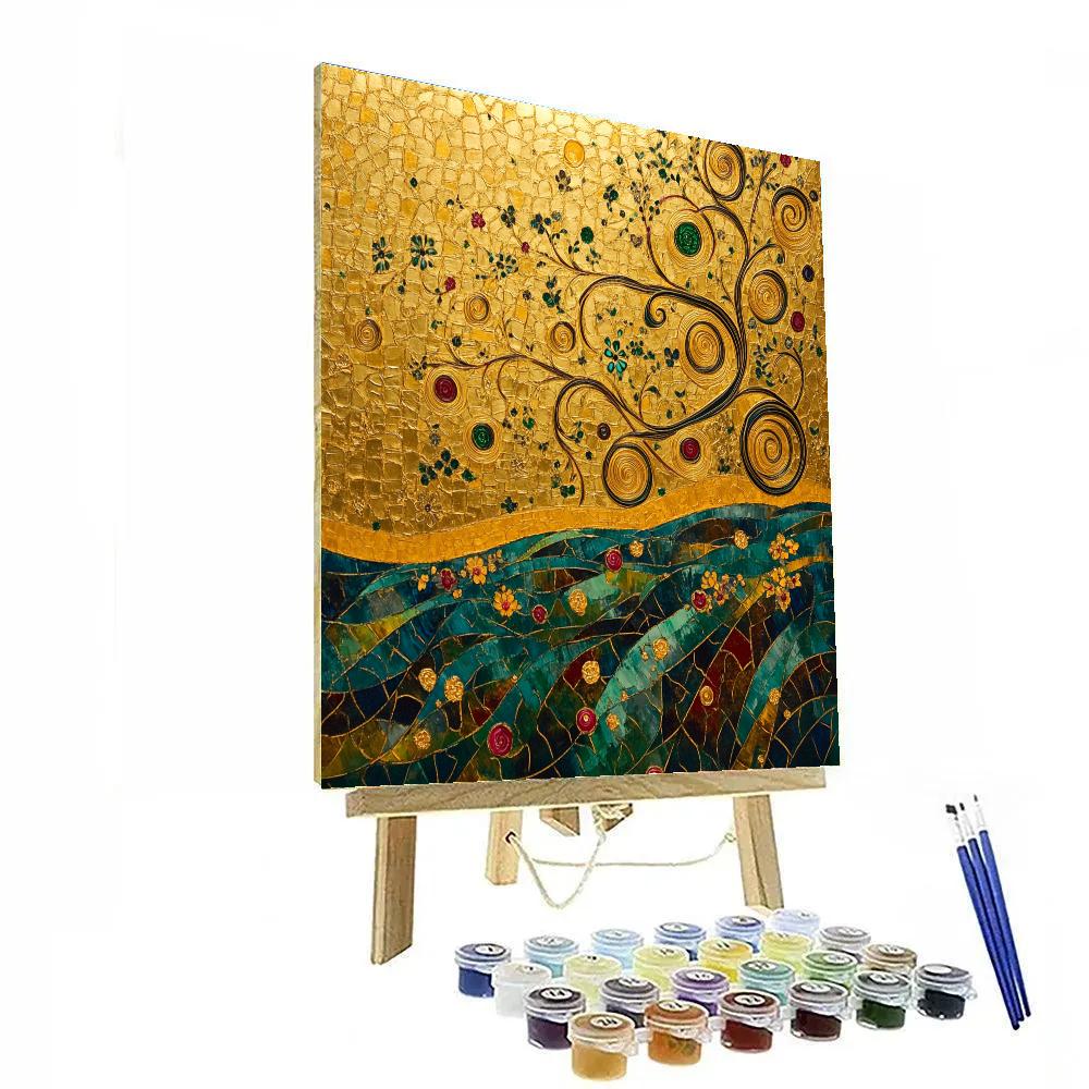 Gustav Klimt Inspired Golden Spiral Meadow paint by color