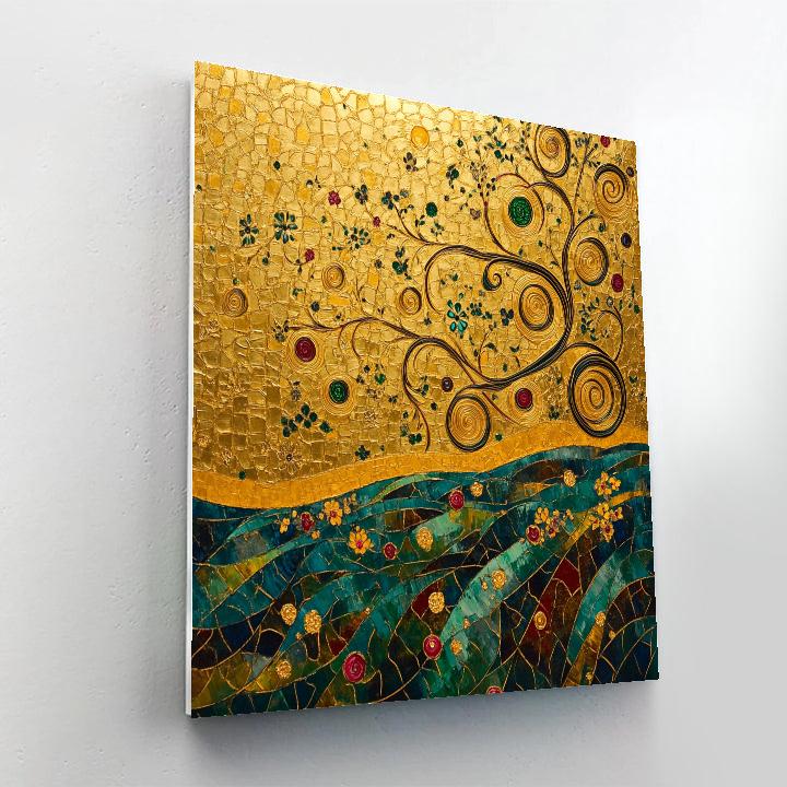 Gustav Klimt Inspired Golden Spiral Meadow paint by color
