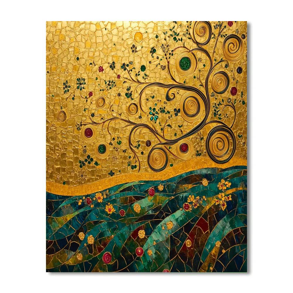 Gustav Klimt Inspired Golden Spiral Meadow paint by color