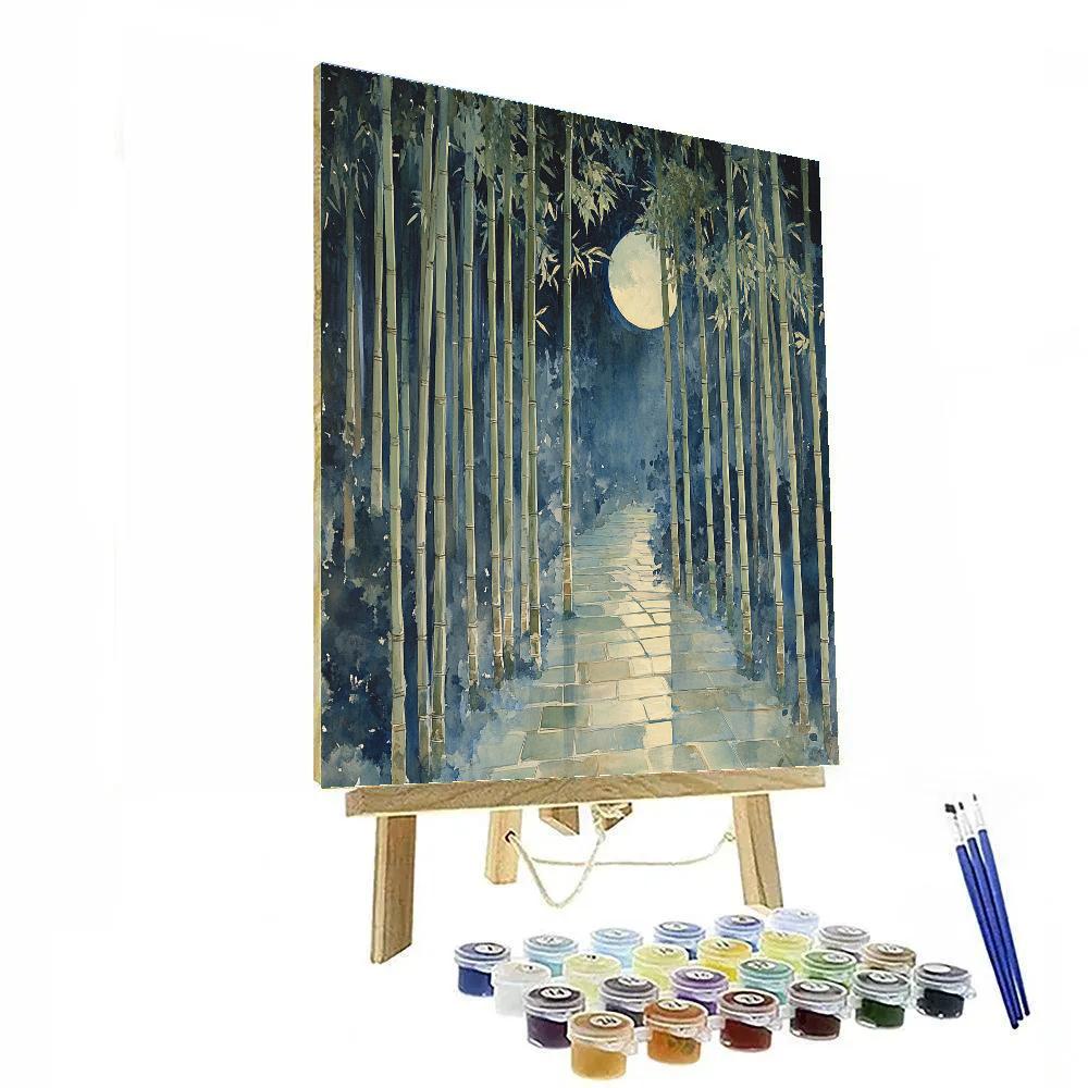Zhao Mengfu Inspired Moonlit Bamboo Field paint by color