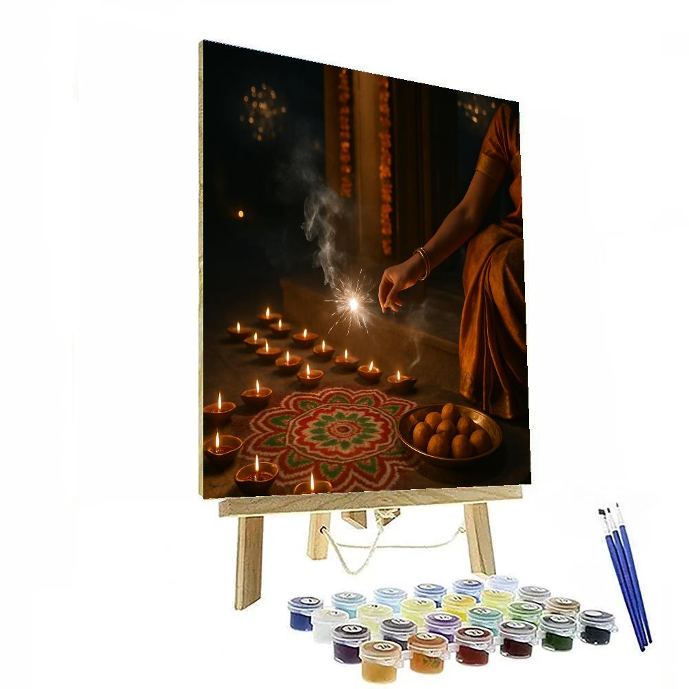 Diwali Diyas On A Doorstep paint by color
