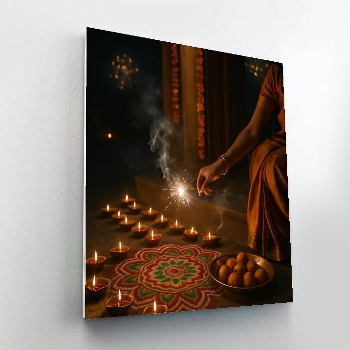 Diwali Diyas On A Doorstep paint by color