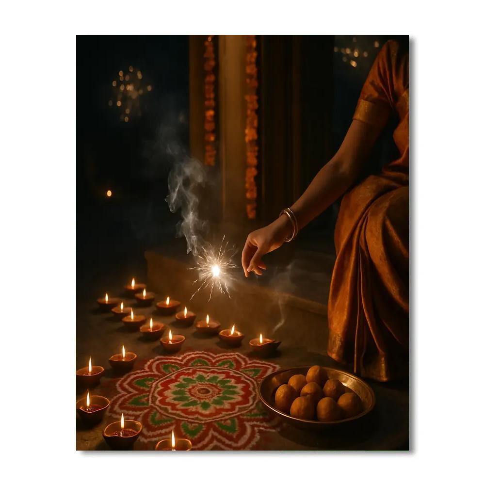 Diwali Diyas On A Doorstep paint by color