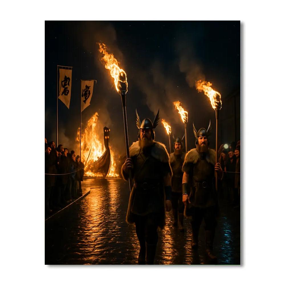 Midnight Bonfire At Up Helly Aa Shetland paint by number