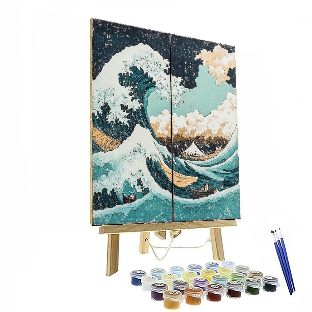 Hokusai Inspired Ocean Wave Storm Paint by numbers art
