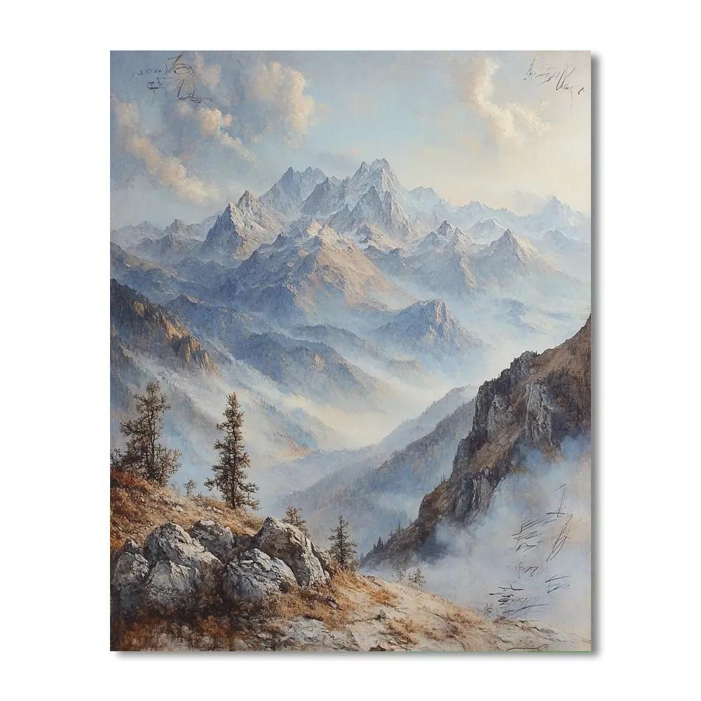 Leonardo Da Vinci Inspired Mountain Mist Panorama Painting by numbers kit