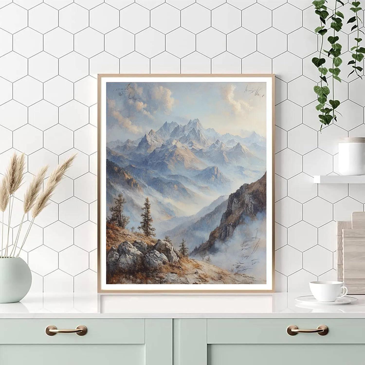 Leonardo Da Vinci Inspired Mountain Mist Panorama Painting by numbers kit