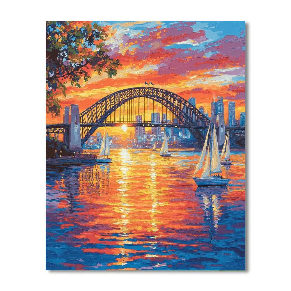 Sunset Over Sydney Harbour Bridge Sydney Australia Paint by numbers art