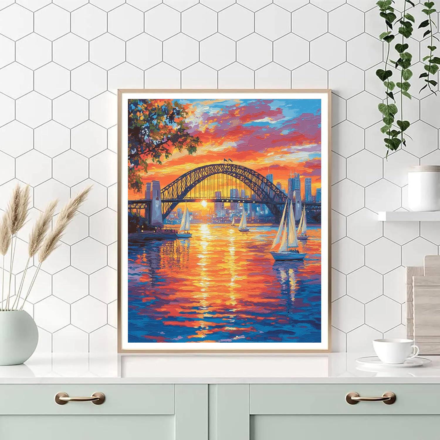 Sunset Over Sydney Harbour Bridge Sydney Australia Paint by numbers art