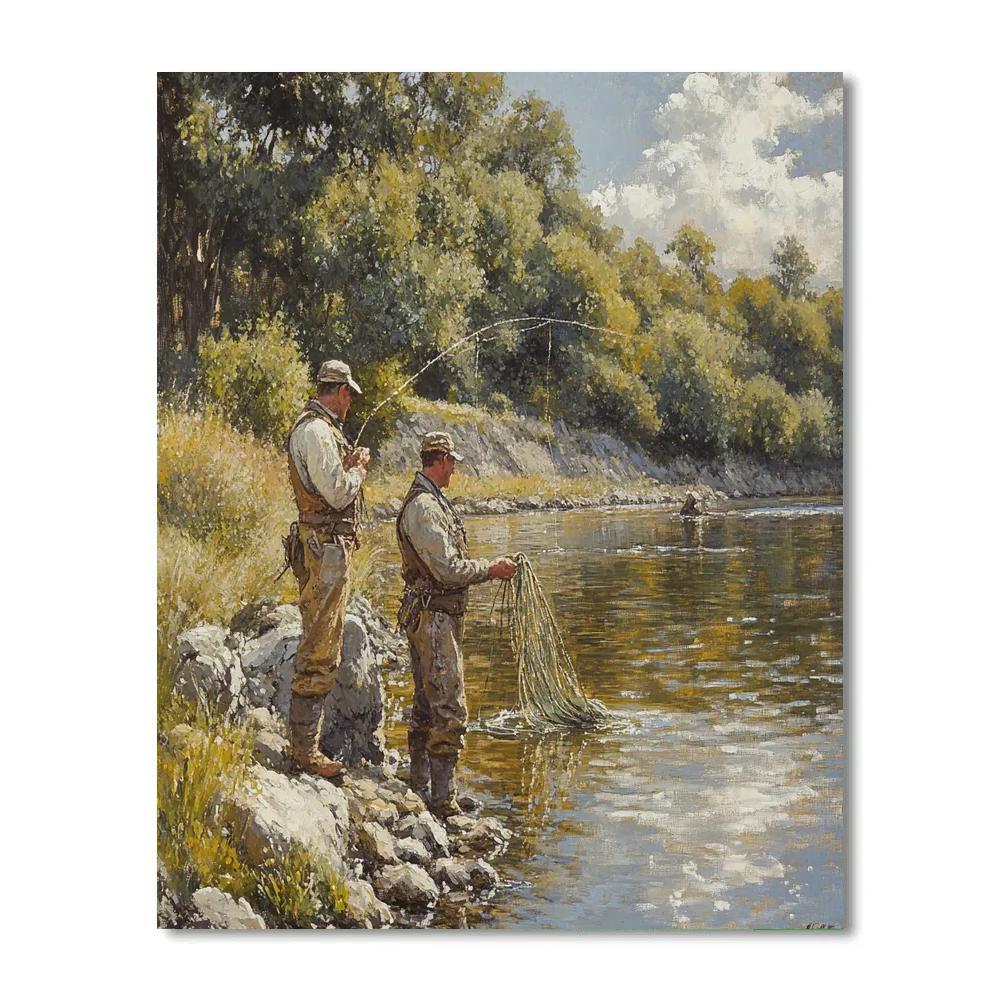 Gustave Courbet Inspired River Fishermen paint by number
