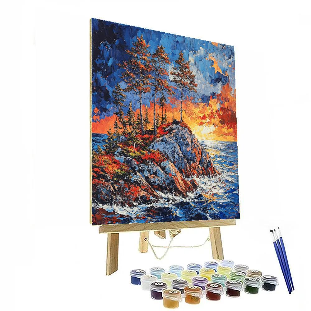 Arthur Lismer Inspired Windswept Pines On Georgian Bay Rock Number painting