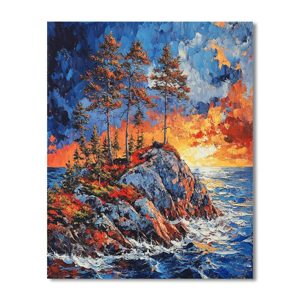 Arthur Lismer Inspired Windswept Pines On Georgian Bay Rock Number painting