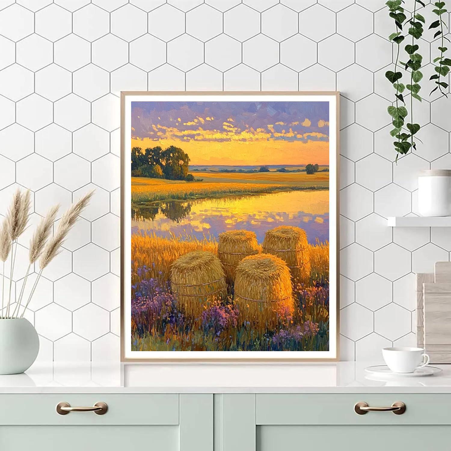 Claude Monet Inspired Haystacks Sunset Glow Paint by numbers kits