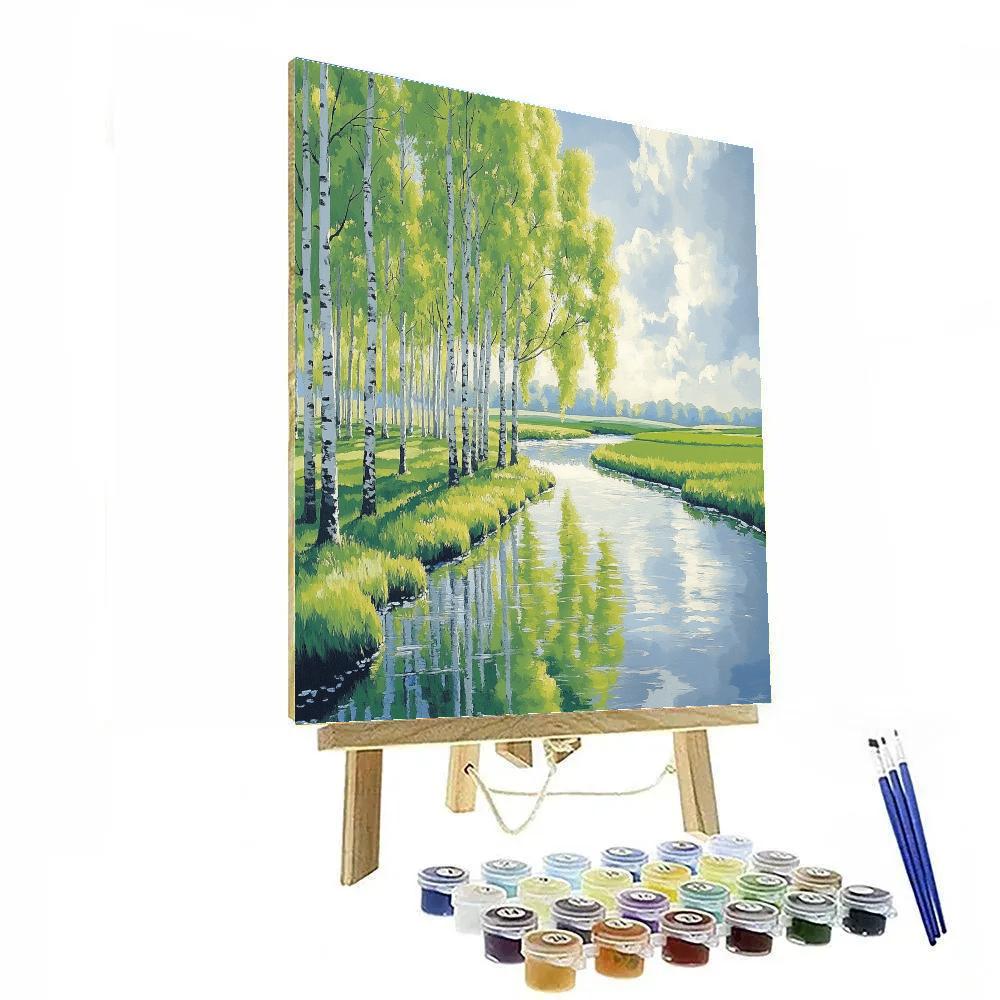 Claude Monet Inspired Riverbank Poplars Spring Rain DIY paint by numbers