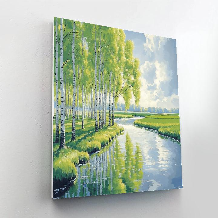 Claude Monet Inspired Riverbank Poplars Spring Rain DIY paint by numbers