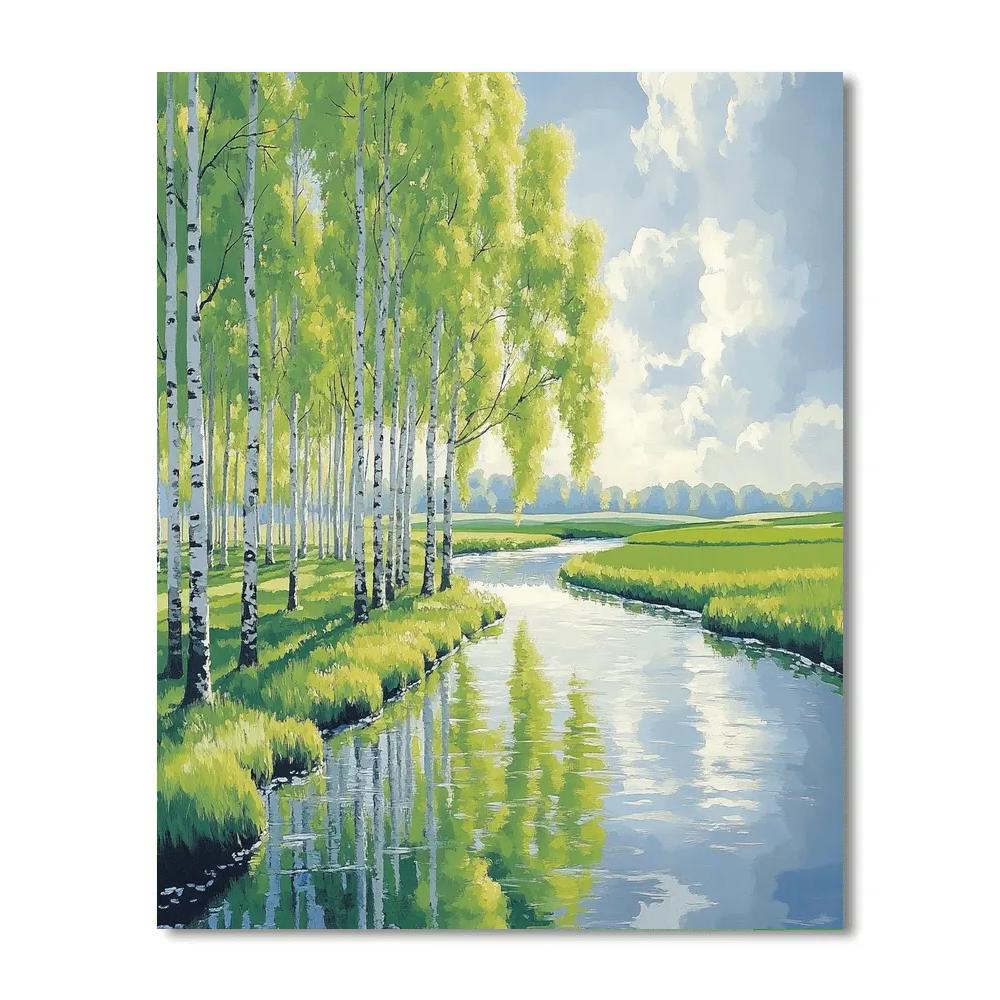 Claude Monet Inspired Riverbank Poplars Spring Rain DIY paint by numbers
