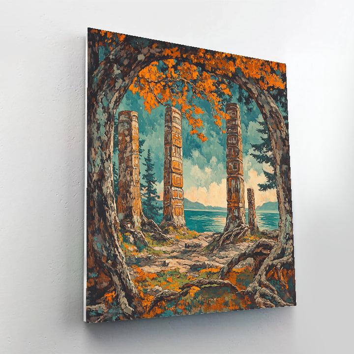 Emily Carr Inspired Totem Poles Embraced By Forest Paint by numbers kits