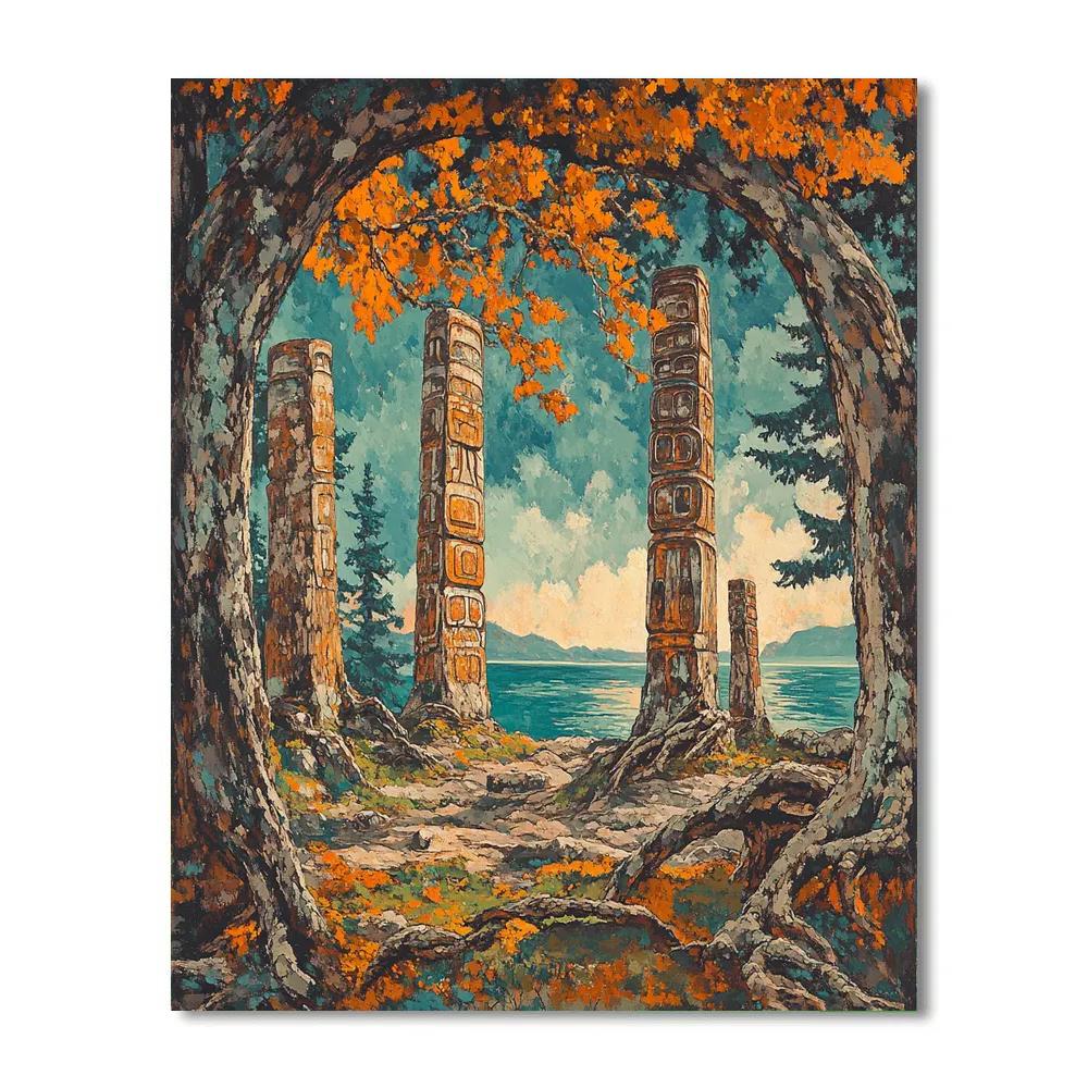 Emily Carr Inspired Totem Poles Embraced By Forest Paint by numbers kits