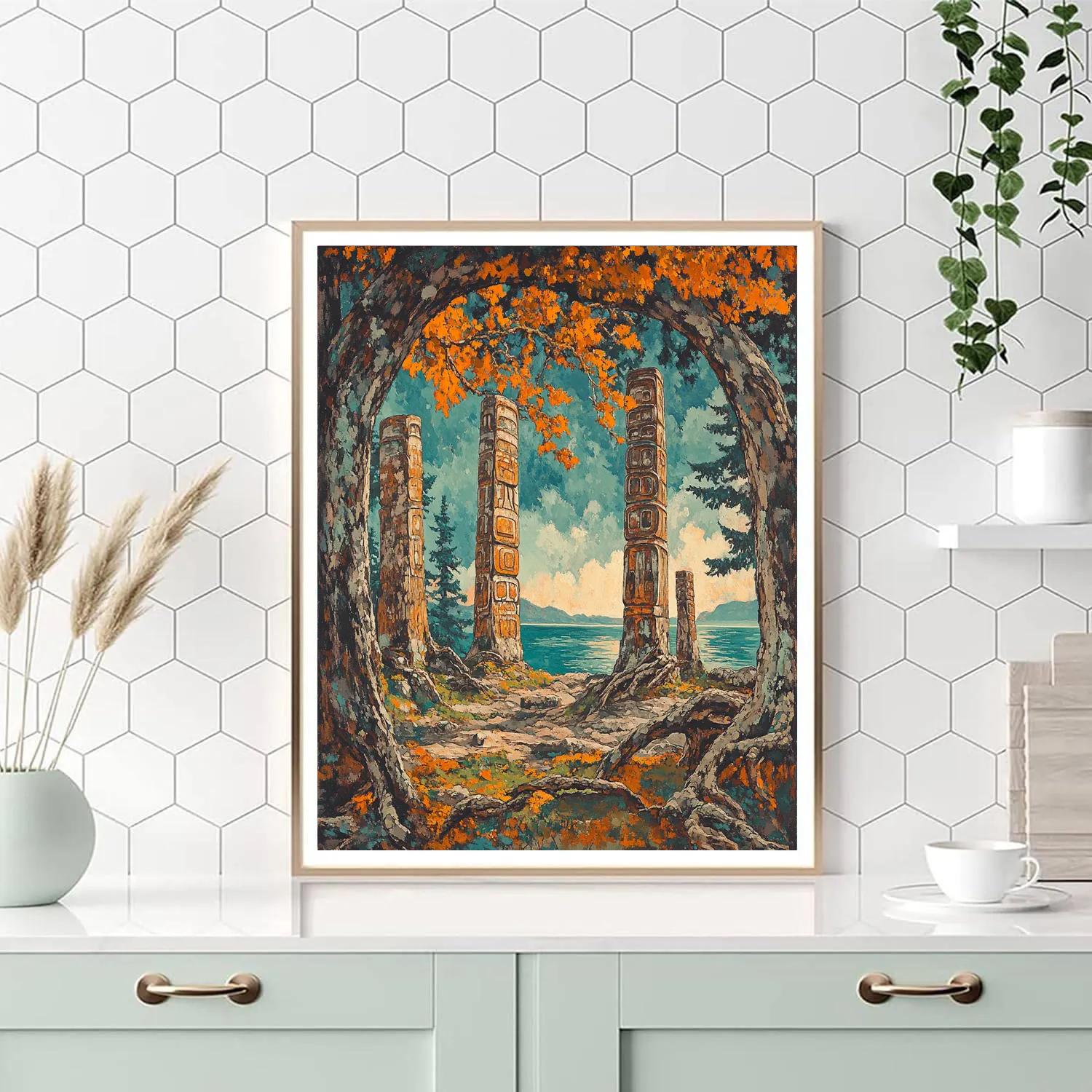 Emily Carr Inspired Totem Poles Embraced By Forest Paint by numbers kits