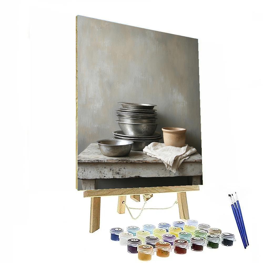 Diego Velázquez Inspired Pewter Plates And Clay Pot Ensemble Paint by numbers kits