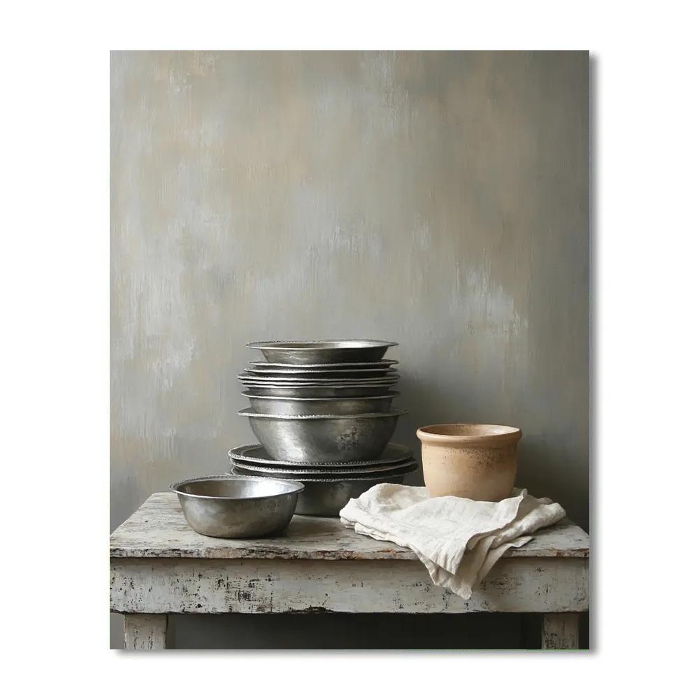 Diego Velázquez Inspired Pewter Plates And Clay Pot Ensemble Paint by numbers kits