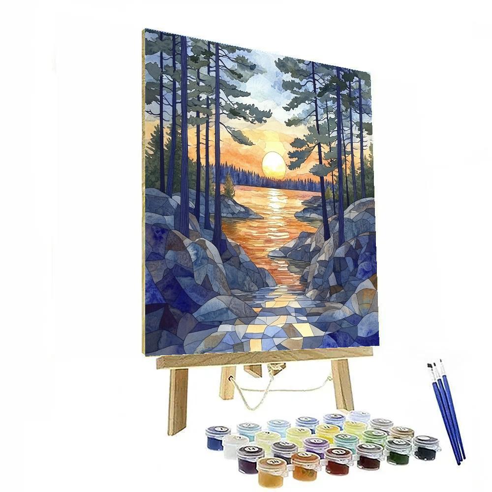 Franklin Carmichael Inspired Pine Screen At Sunset Glow paint by numbers