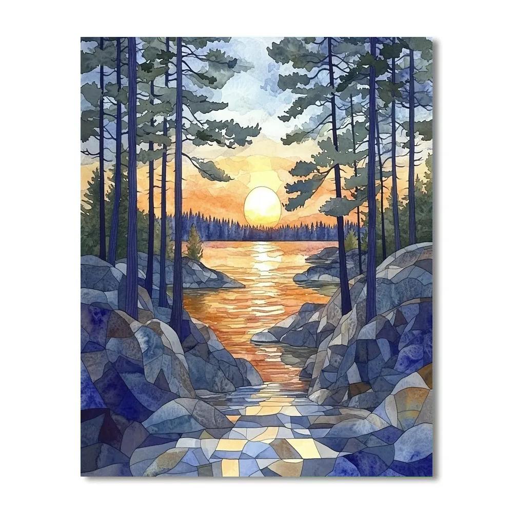 Franklin Carmichael Inspired Pine Screen At Sunset Glow paint by numbers