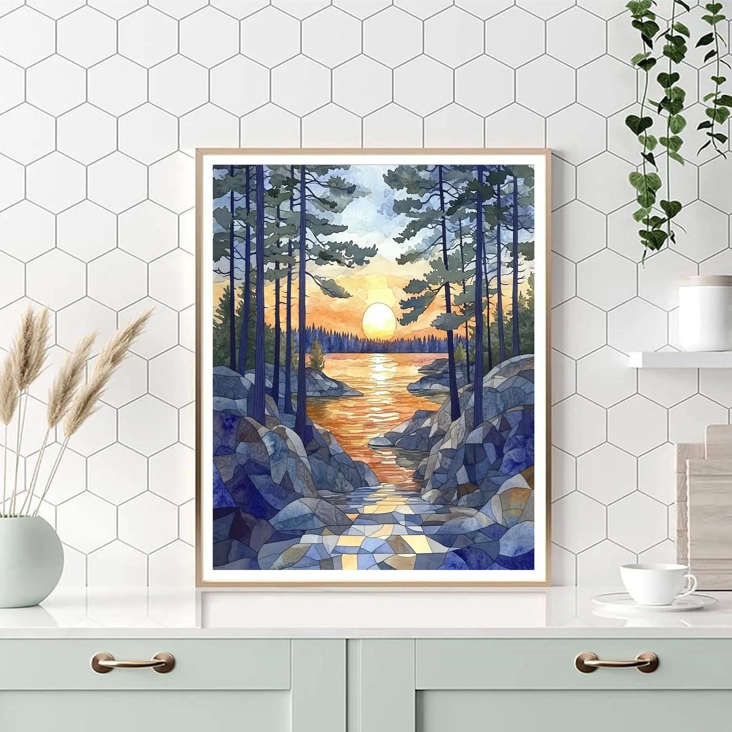 Franklin Carmichael Inspired Pine Screen At Sunset Glow paint by numbers