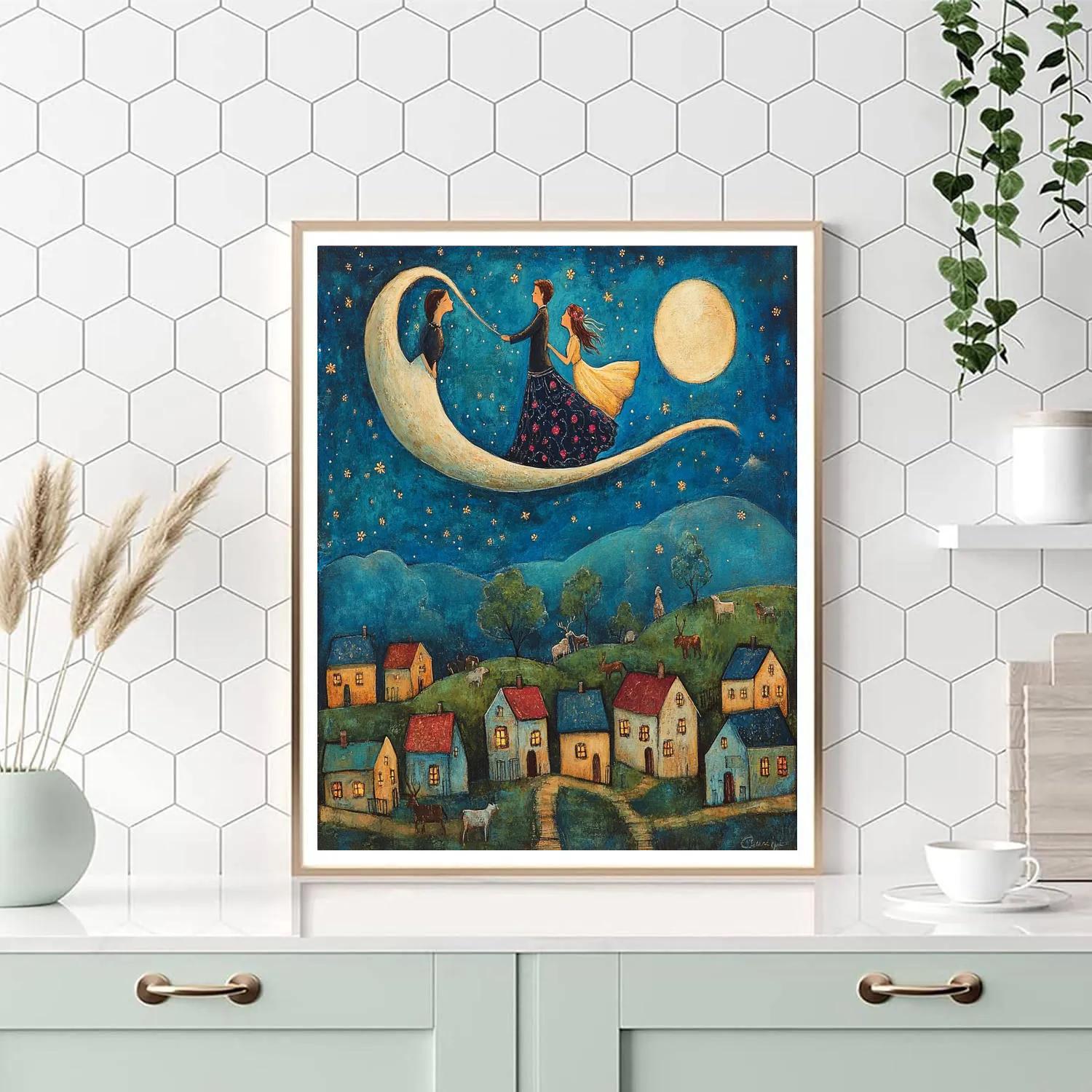 Marc Chagall Inspired Lovers Above Town Paint by numbers art