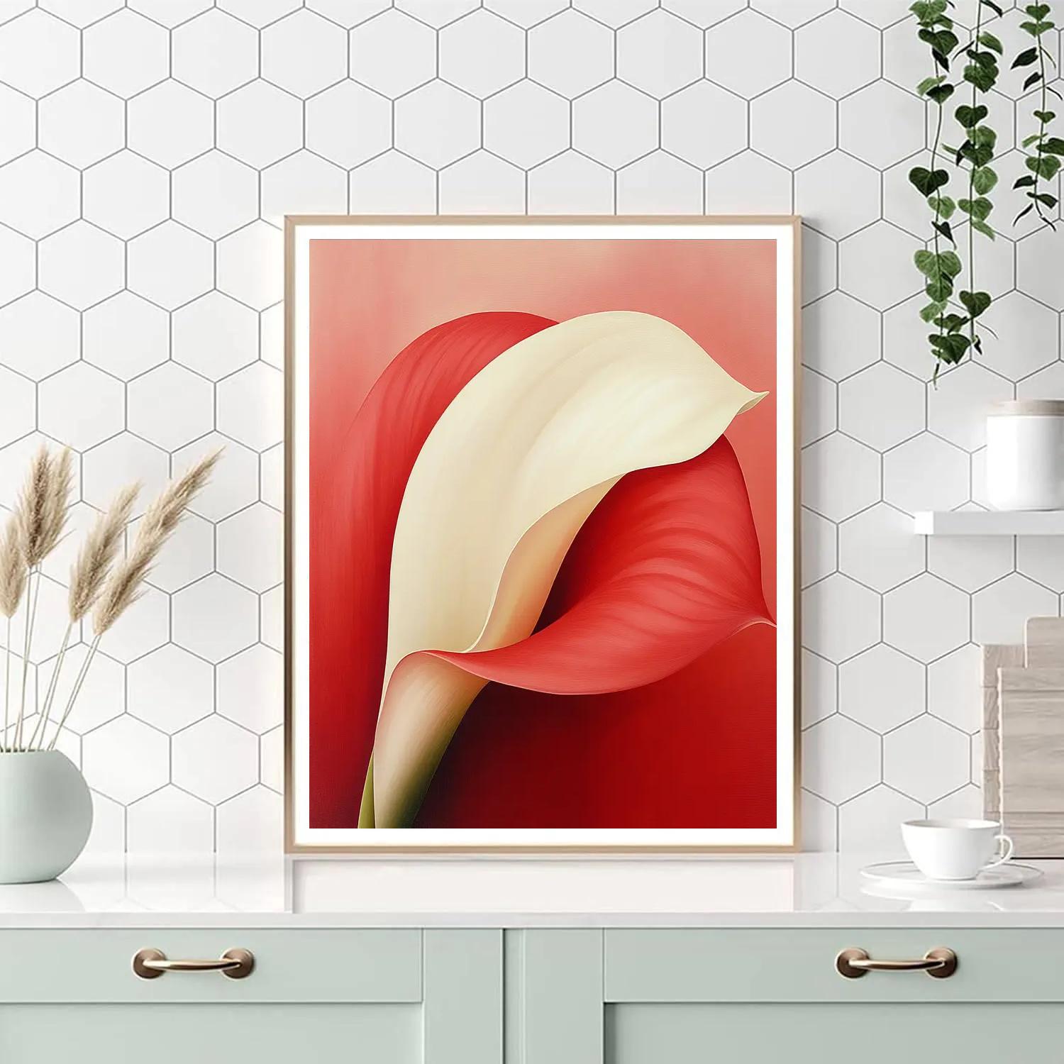 Georgia O’Keeffe Inspired Enormous Calla Petal In Crimson And Ivory Number painting