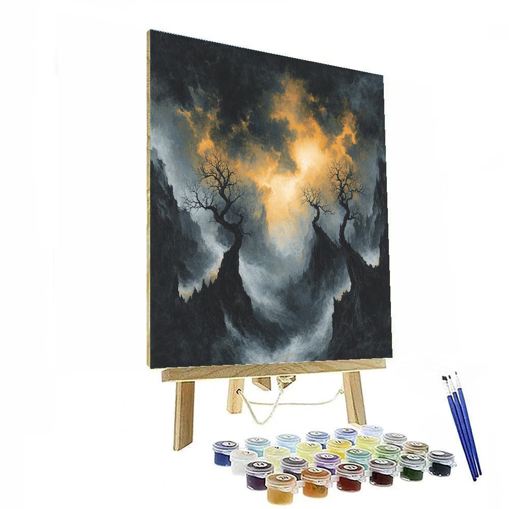 Francisco Goya Inspired Thunderous Dusk Over Barren Ravine paint by color