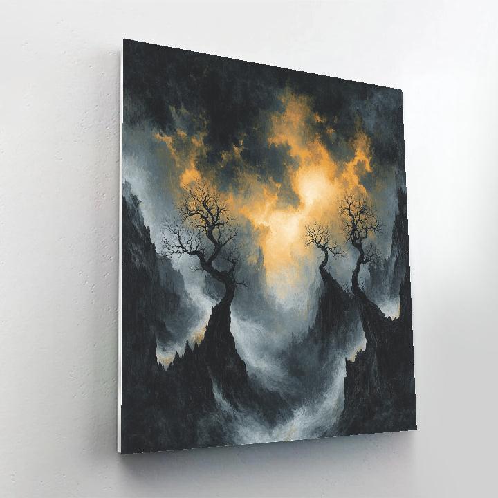 Francisco Goya Inspired Thunderous Dusk Over Barren Ravine paint by color