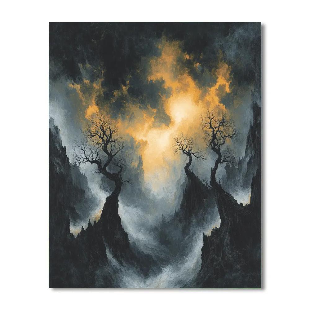 Francisco Goya Inspired Thunderous Dusk Over Barren Ravine paint by color