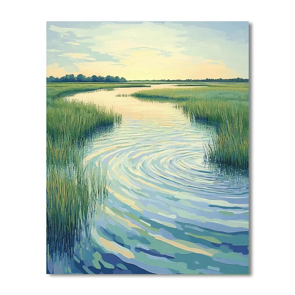 Georges Seurat Inspired Verdant Tidal Marsh paint by color