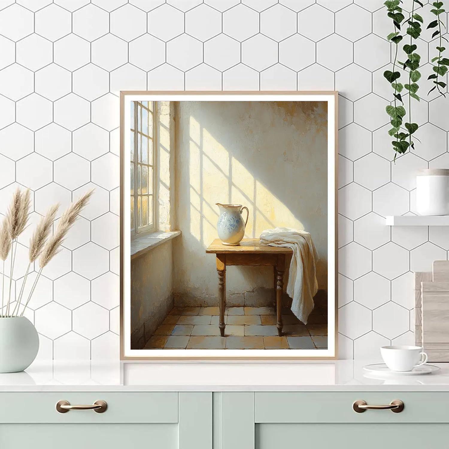 Johannes Vermeer Inspired Sunlit Window With Blue Jug Numbered painting kits