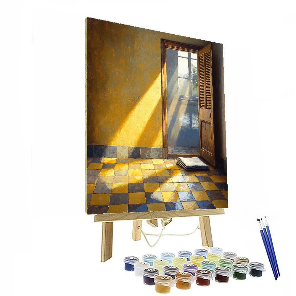 Johannes Vermeer Inspired Sunlit Tiled Floor And Open Shutter paint by numbers