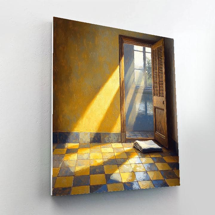 Johannes Vermeer Inspired Sunlit Tiled Floor And Open Shutter paint by numbers