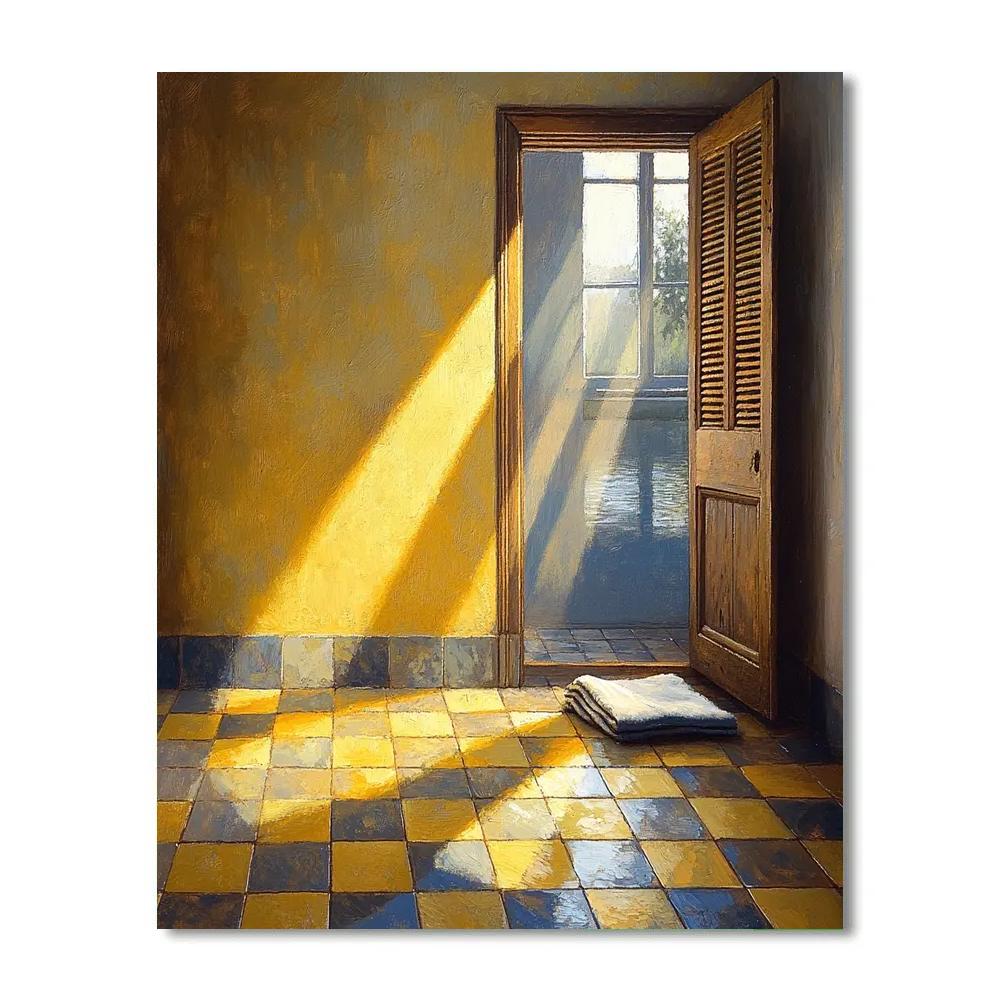 Johannes Vermeer Inspired Sunlit Tiled Floor And Open Shutter paint by numbers