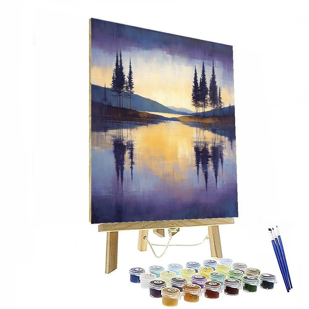 Lawren Harris Inspired Northern Lake Serenity With Silhouetted Trees Number painting
