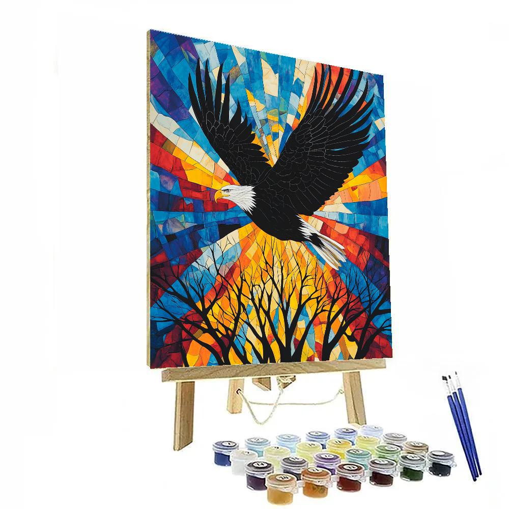 Norval Morrisseau Inspired Eagle Soaring Above Sacred Trees paint by number
