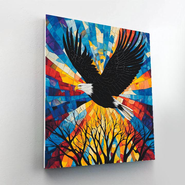 Norval Morrisseau Inspired Eagle Soaring Above Sacred Trees paint by number