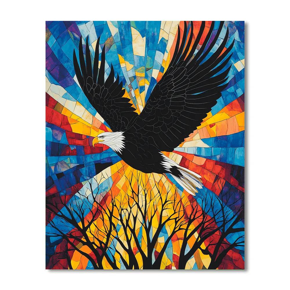 Norval Morrisseau Inspired Eagle Soaring Above Sacred Trees paint by number