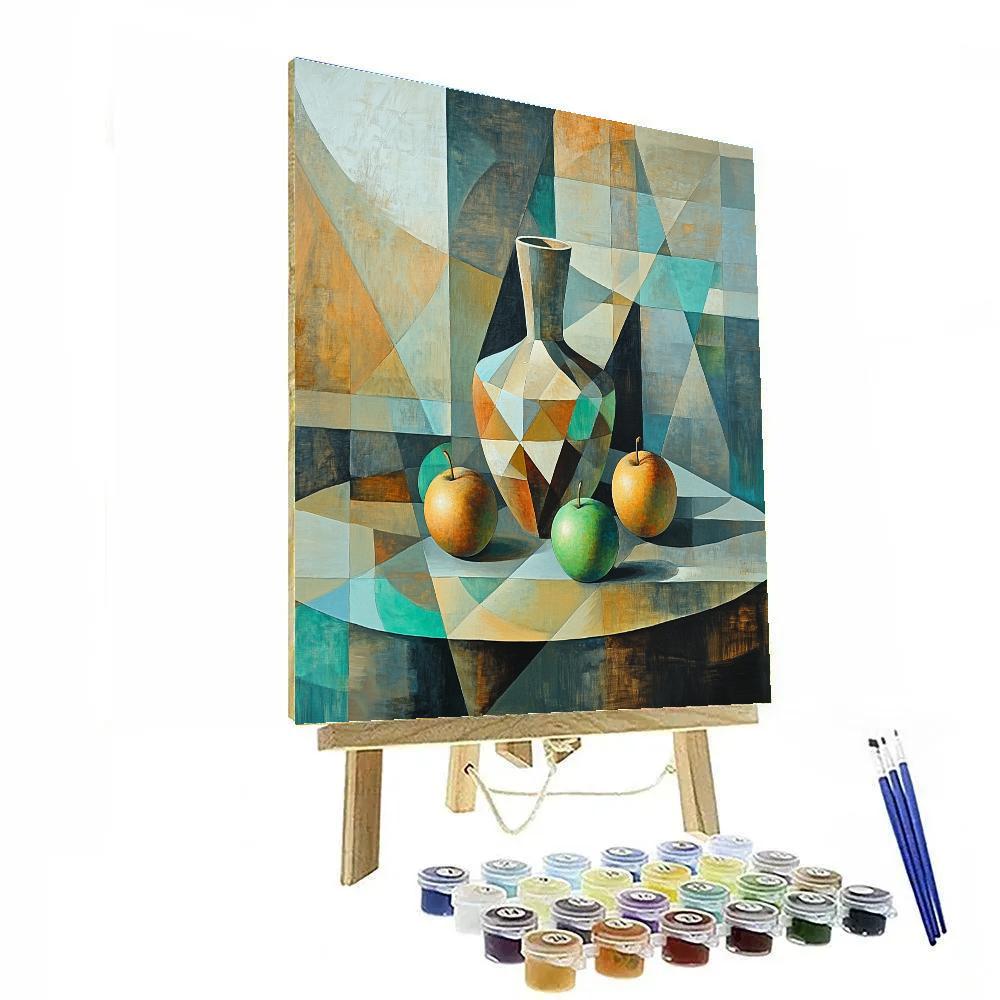 Pablo Picasso Inspired Fractured Still Life With Vase And Fruit paint by numbers
