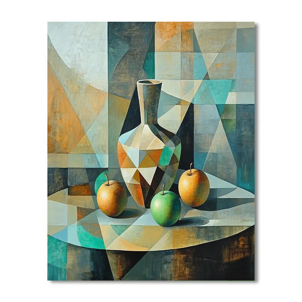 Pablo Picasso Inspired Fractured Still Life With Vase And Fruit paint by numbers