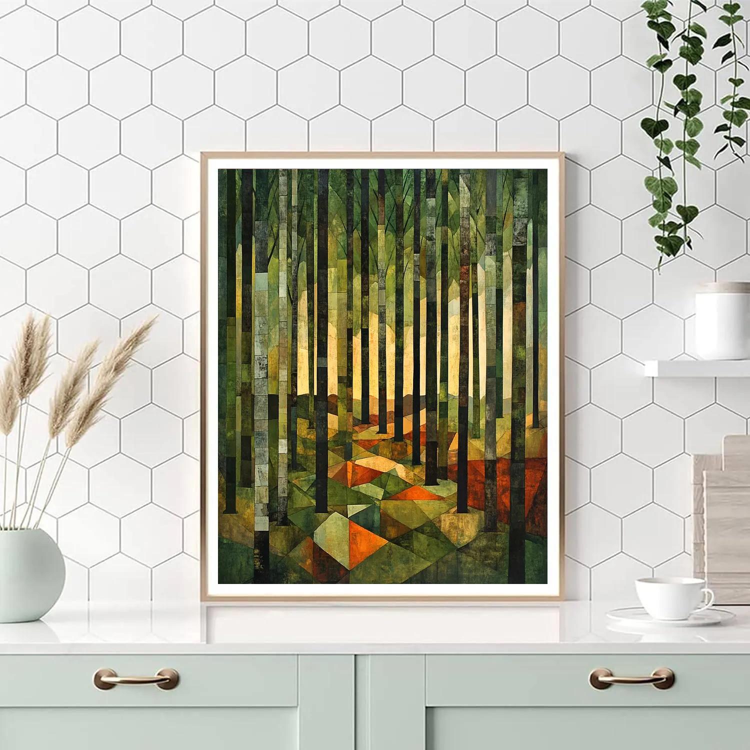 Pablo Picasso Inspired Cubist Geometric Forest Abstraction painting number kit