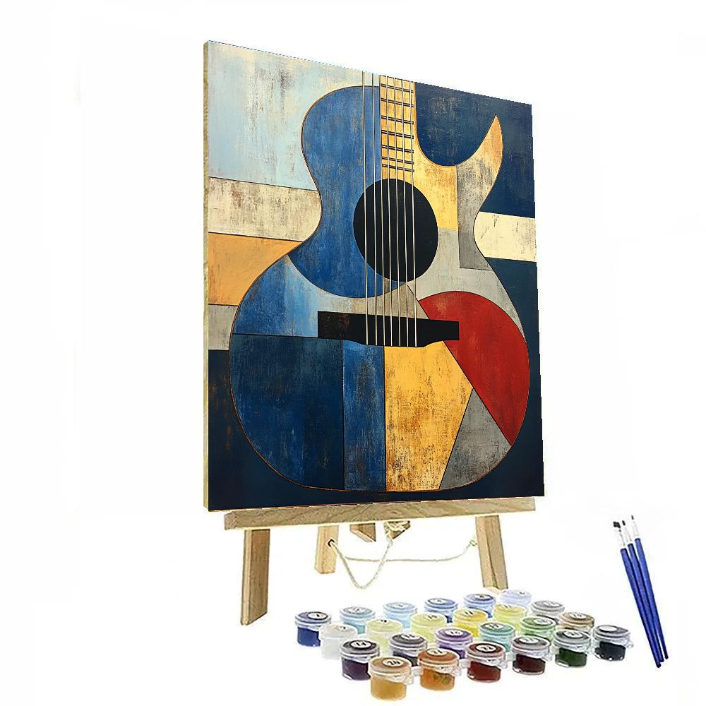 Pablo Picasso Inspired Cubist Guitar As Fragmented Still Life paint by color