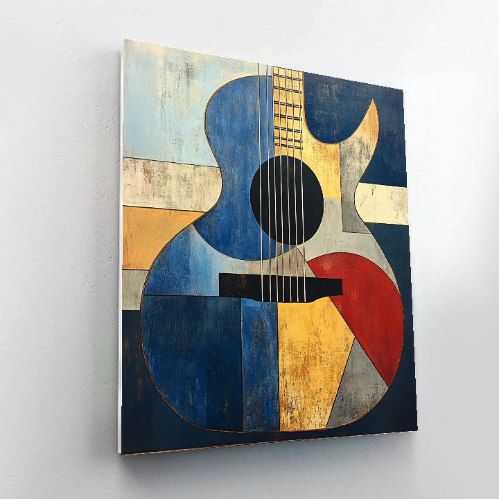 Pablo Picasso Inspired Cubist Guitar As Fragmented Still Life paint by color