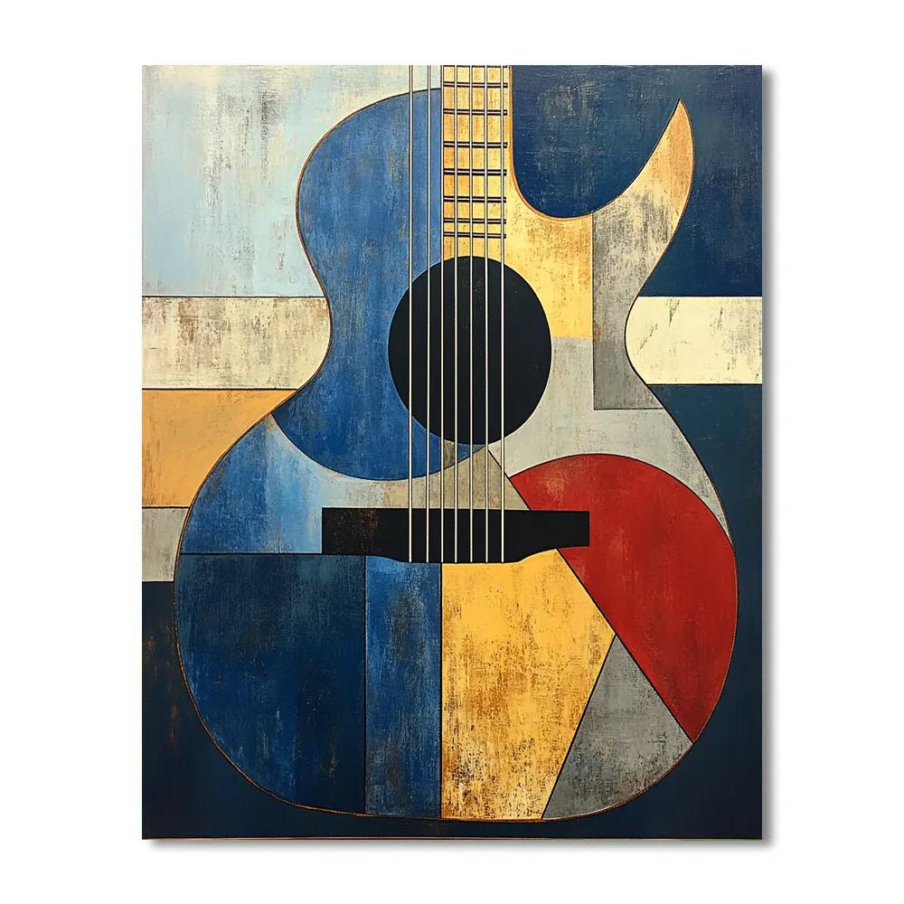 Pablo Picasso Inspired Cubist Guitar As Fragmented Still Life paint by color