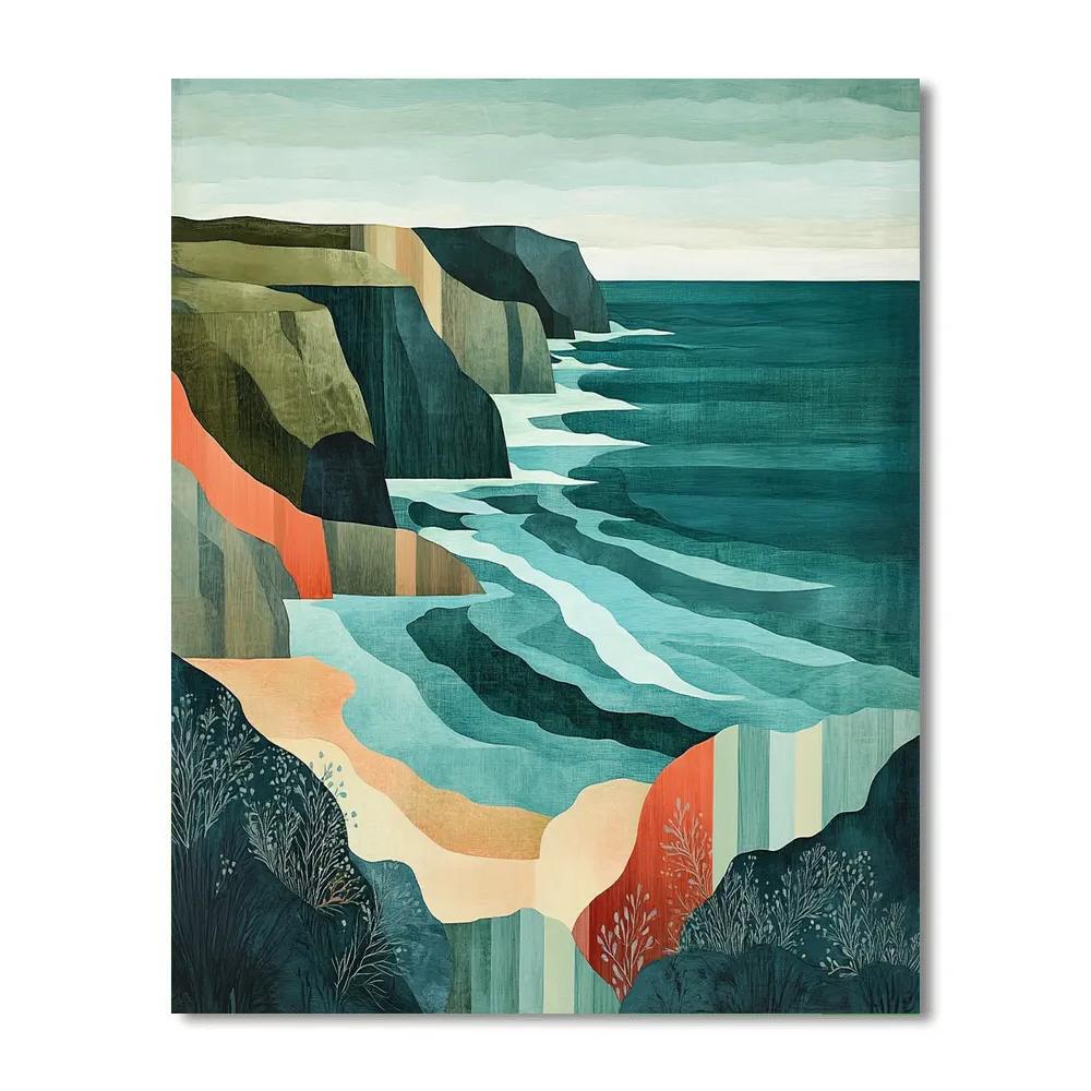 Pablo Picasso Inspired Fractured Coastal Landscape In Cubist Planes Numbered painting kits